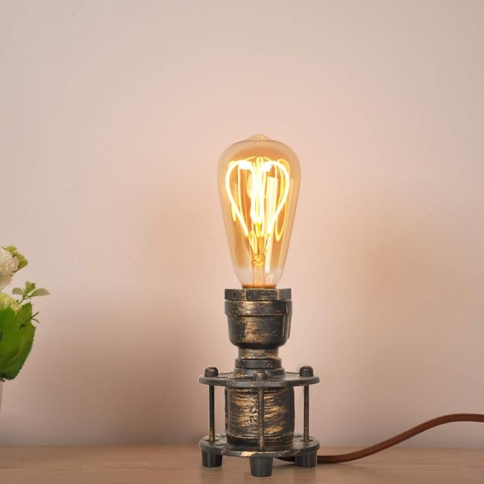 Vintage Industrial Table Lamp Base for E26 Edison Bulb, Steampunk Antique Accent Lights, Retro Desk lamp Decoration Bedside for Living Room Bedroom Coffee House Bar (Brass)