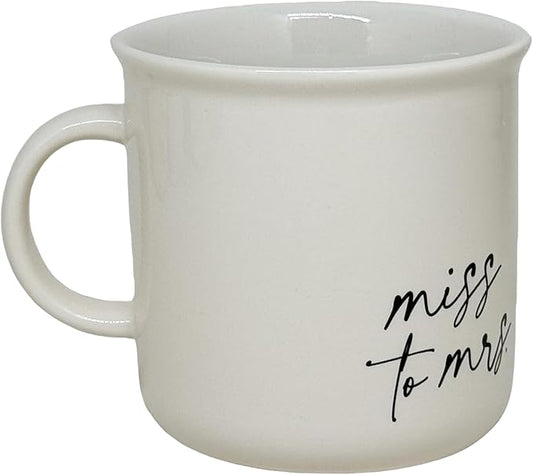 Sweet Water Decor Miss to Mrs. Camping Mugs - 11oz Cute Coffee Mugs for Hot & Cold Drinks - Dishwasher & Microwave Safe - Ceramic Travel Mug - Ideal Espresso Mug and Tea Mug