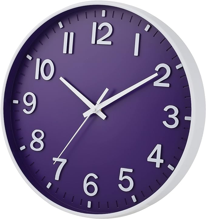 HZDHCLH Purple Wall Clocks Battery Operated,12 inch Silent Non Ticking Modern Wall Clock for Living Room Bedroom Kitchen Office Classroom Decor