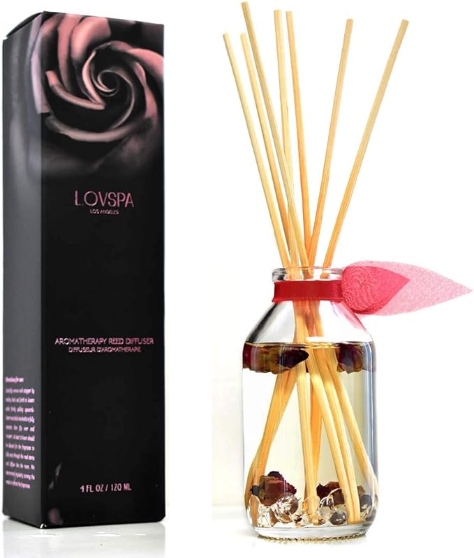 LOVSPA Velvet Rose Reed Diffuser Set - Floral Scent Diffuser for Home with Long Lasting Fragrance - Non-Toxic Oil Reed Diffuser - Made in The USA