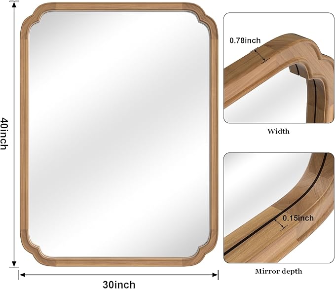 WallBeyond 30" x 40" Rounded Corner Arch Wall Mirror with Wood Frame for Entryway, Living Room or Bedroom Home Decor - Light Woodgrain [30 x 40 inches, Honey-Colored]