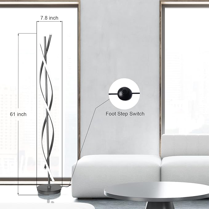 61inch Height; 60W DNA Spiral LED Floor Lights;Art Interior Decoration Home Nordic Floor Lamp Standing Lamp for Living Room Lighting ; 3Color Remote Control Dimming(Black)
