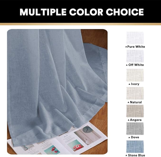 PrinceDeco Linen Curtains Rod Pocket Thick Linen Burlap Curtains for Bedroom/Children's Room Light Filtering Window Drapes Burlap Look Farmhouse Country Decor, W52 x L63, 2 Panels，Stone Blue
