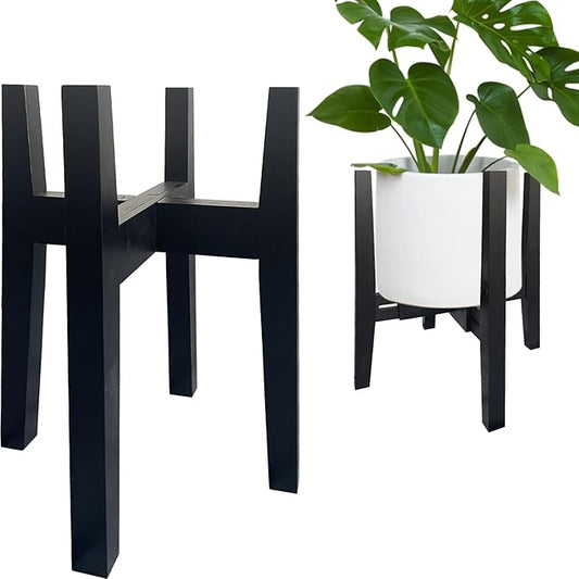 Adjustable Plant Stand Indoor Bamboo Mid Century Modern Plants Stand Corner Plants Flower Holders Single Floor Plant Stands- 8.2-11.8 in (Pot & Plant Not Included) (Black, （8.2-11.8in）)