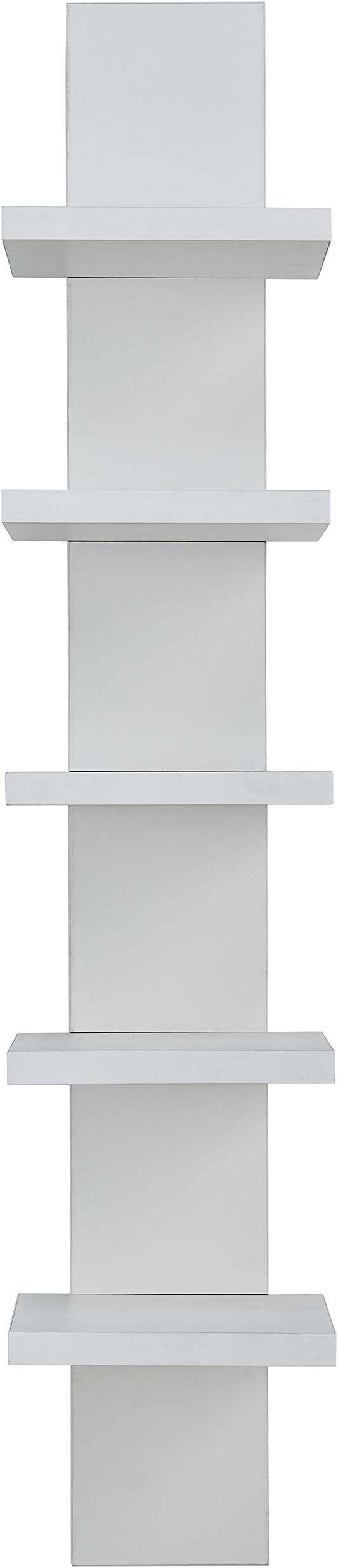 Danya B 5 Tier Wall Shelf Unit Narrow - Vertical Column Ladder Shelf, Floating Storage, Home Decor Organizer, Tall Tower Design, Utility Shelving, Bedroom, Living Room (White)