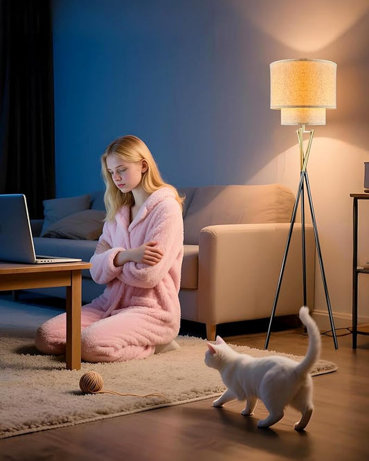 Lightdot Glod &Black Tripod Floor Lamp, Modern Floor Lamps for Living Room, Standing Lamp with Double Linen Shade, E26 Bulb Included, 67.7" Tall Floor Lamp for Bedroom, Home Office