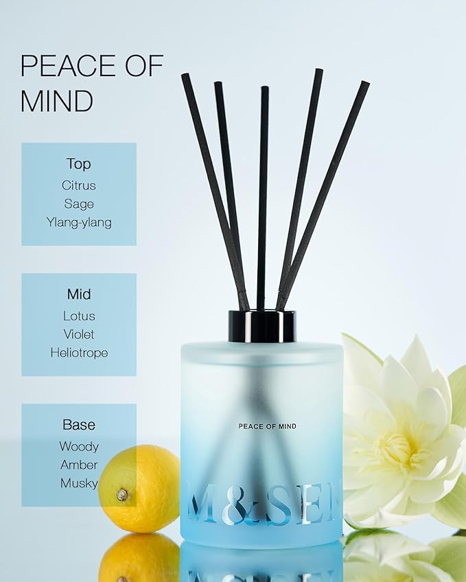 M&SENSE Citrus & Ylang Scented Reed Diffuser-16.9 fl oz Natural Essential Oil Diffuser with Sticks, Non-Toxic Home Fragrance Refreshing Air Gift for Spa Bedroom Decor
