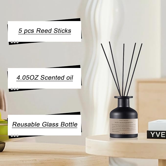 Reed Diffuser Set,4.1 oz Vanilla Citrus Scented Oil Diffuser with 5 Reed Sticks,Home Fragrance Reed Diffuser for Bathroom Bedroom Office Shelf Decor & Air Fresheners