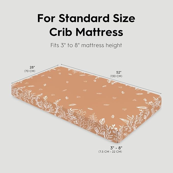 Horaldaily 2 Pack Fitted Crib Sheet for Boys Girls,Soft Breathable Washable Jersey Microfiber Baby Crib Sheet, Fits Standard Size Crib Mattress 28in x 52in, Floral Wheat Nursery Sheet White/Orange