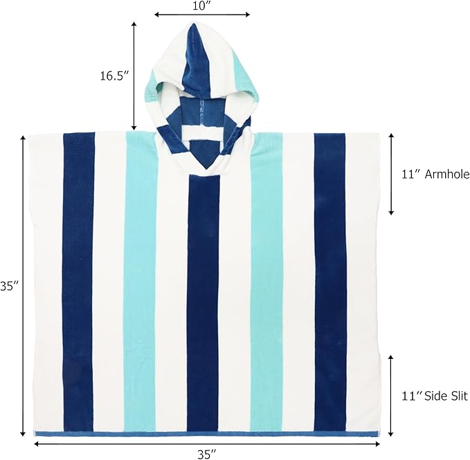 Hooded Beach Towel - Swim Cover-up - 100% Cotton Velour Double Woven Large Hooded Poncho Towel - Big Kid Pool Bath Wearable Swimming Robe - Soft Plush 630 GSM Gift - 35 x 35 - Ocean Blue