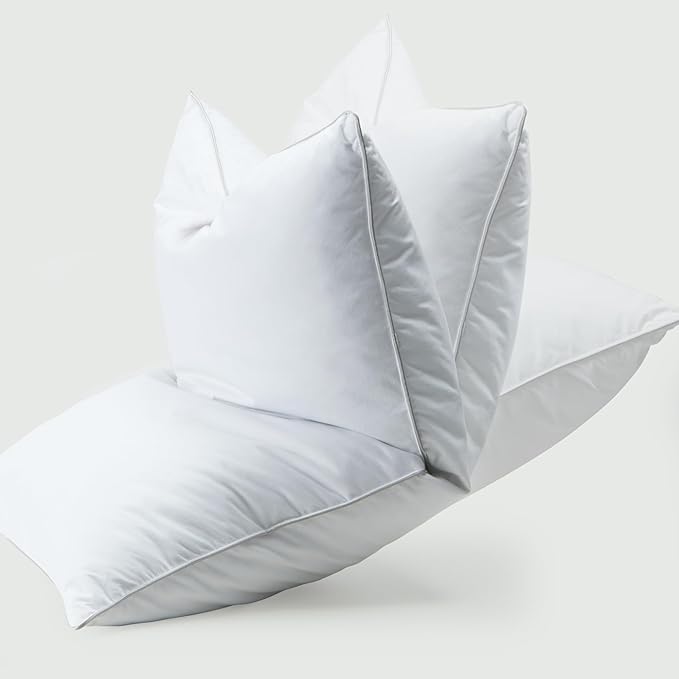 WOLKI Goose Feather Down Alternative Pillows Sandard Size Set of 2, 100% Soft Cotton Shell Bed Pillow, Hotel Sleeping Pillow for Back, Stomach or Side Sleepers 20x26