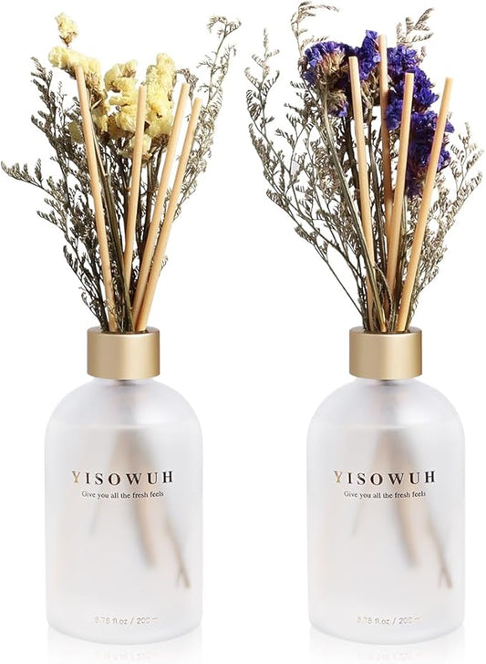 Reed Diffuser - Lavender&Olive 6.76oz（200ml） 2 Packs Flower Essential Oil Reed Diffuser Set with 16 Sticks - Long Lasting Fragrance for Home Bedroom Bathroom Room Shelf Decor
