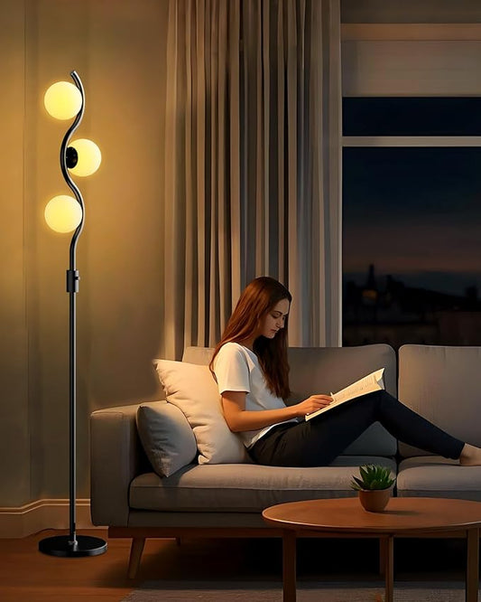 60IN Dimmable (Brightness Adjustable) Black Floor Lamp, Modern Standing Lamps with 3 Globe Soft Warm White 3000K Bulbs, Mid Century Floor Lamp for Living Room Bedroom Home Decor
