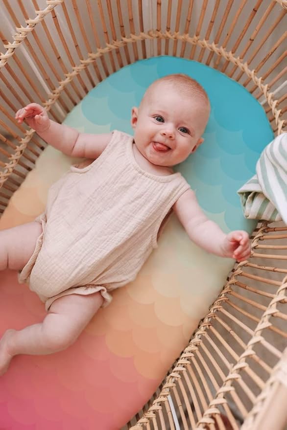 TotAha Premium Stretchy Bassinet Cradle Sheets (2-Pack) -Hypoallergenic, Silky Comfort, Buttery Soft, Calming Effect, All-Season Jersey-Knit, 32 X 16 X 3''(Rainbow & Tie dye)