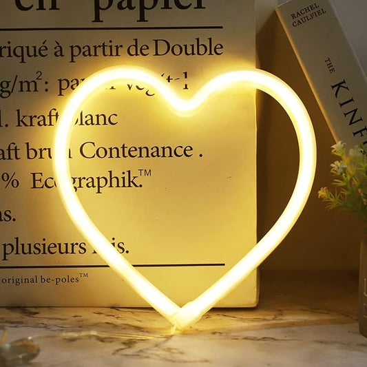 Heart Neon Lights Christmas Decorations, Love Shaped Lamp USB/Battery Operated Night Lights for Gift, Bedroom, Wall, Festival, Party, Valentine’s Day Decor-Heart(Warm White)