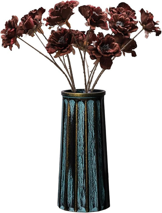 Bronze Vintage Vase, 10 Inches Antique Glass Vase Rustic European Unique Chic Style for Tabletop, Kitchen, Office, Living Room Decoration