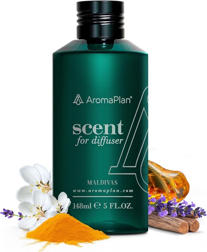 Aromaplan Hotel Scents Maldivas 5 Fl Oz (148ml), Home Luxury Aroma & Hotel Fragrance Diffuser Oil- Hotel Diffuser Oil for Aromatherapy- USA Made, Bigger Bottle, Bolder Aroma & Longer Lasting