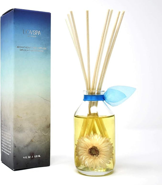 LOVSPA Ocean Flowers Reed Diffuser Set - Verbena, Lily, Rose, Sandalwood & Cedar - Home Room Freshener with Real Seashells - Beautiful Beach House Decor Makes a Great Gift Idea