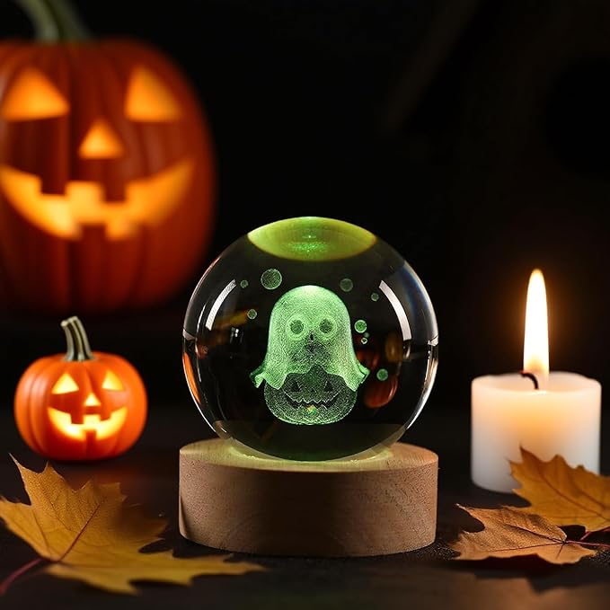 Ghost Night Light,Red Halloween Lights,Crystal Rechargeable Beside USB Vintage Halloween Decor Light,Funny Office Desk and Halloween Gifts for Woman and Kids