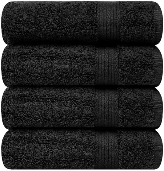Ample Decor Bathroom Hand Towel 18 X 28 Inch 600 GSM 100% Cotton, Soft Absorbent - 4 Pcs Black