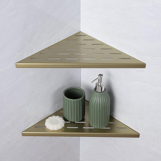 12" Corner Shower Shelf, 2-Pack Bathroom Shelves for Tile Walls, SUS304 Stainless Steel Recessed Shower Shelf, Grout in Corner Organizer Shelves, Brushed Gold, Large Size