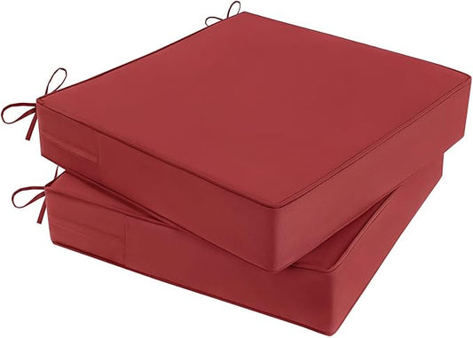 Outdoor Chair Cushions Set of 2 for Patio Furniture 19x19x4 Inch Waterproof Patio Chair Cushion 3 Year Color Fastness Square Elastic Foam Garden Couch Pads with Ties and Handle,Red