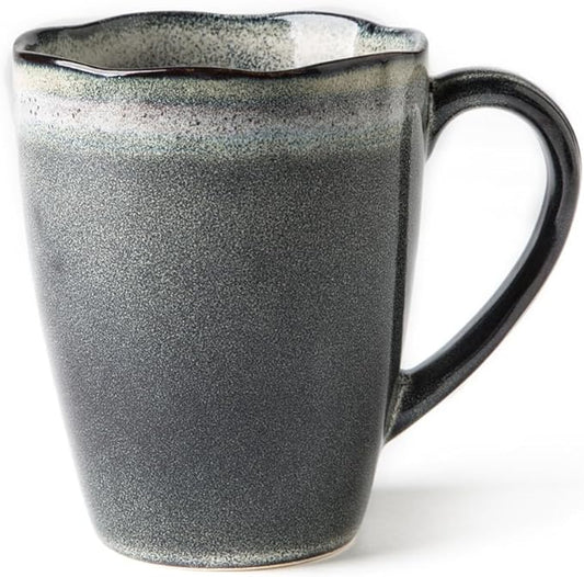 Ceramic Coffee Mugs, Furnace transmutation Craft, 12oz, Vintage Tea Cups with Handle for Office/Home, Handmade Pottery Mug, Corrugated Rim, Dishwasher and Microwave Safe. (Blue)