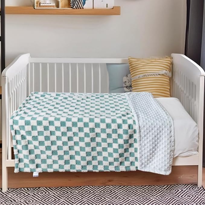Soft Checkered Baby Blankets for Unisex Girls or Boys Breathable Gender Neutral Nursery Double Layer Blankets with Dotted Backing for Newborn Toddlers (30??X 40??