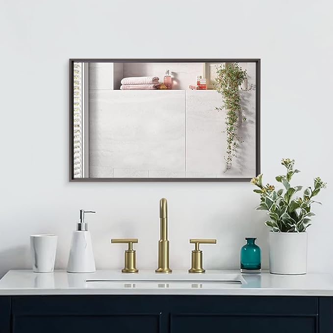 AAZZKANG Rectangular Metal Frame Mirror 26"x18" Retro Bathroom Bedroom Wall Mirrors Home Decor Large