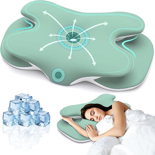 Cervical Pillow for Neck and Shoulder Pain Relief, Ergonomic Neck Pillow for Sleeping, Contour Memory Foam Cervical Pillow, Neck Pillow for Side Back Stomach Sleepers with Silk Fabric (Light Green)