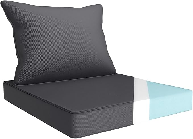 Outdoor Chair Cushion Set 24 x 24 Inch Waterproof Fade Resistant Patio Furniture Cushions with Handle and Adjustable Straps Back Seat Cushions for Wicker Seat and Couch