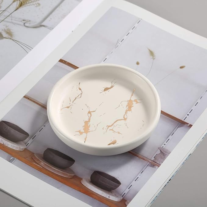 Ceramic Soap Dish Tray Holder for Bathroom or Kitchen,Jewelry Tray,Trinket Plate,Home Décor, Elegant White Color