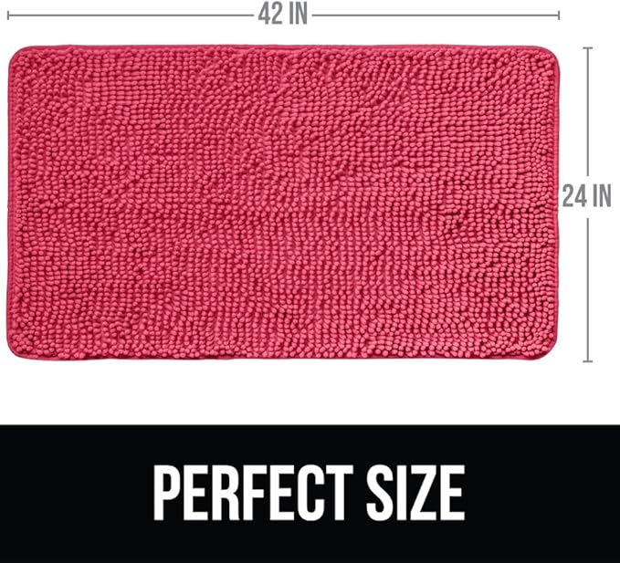 KANGAROO Bathroom Rugs, Chenille Soft Absorbent Bath Rug, Shaggy Shower Mat, Quick Dry Machine Wash Bathmat, Plush Carpet Mats for Tub, Bathtub and Room Home Decor Accessories, 42x24, Hot Pink