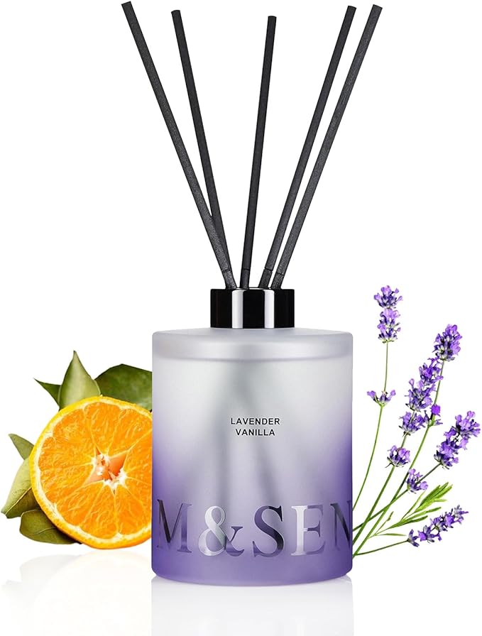 M&SENSE Lavender Vanilla Reed Diffuser Set - 16.9 fl oz Long-Lasting Home Scent Diffuser with Sticks, Natural Essential Oil Diffuser Gift for Office, Bedroom Bathroom