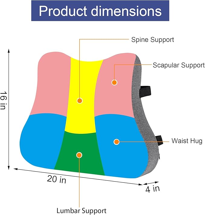 HOMBYS Ergonomic Lumbar Support Pillow for Recliner Chair, Memory Foam Back Support Cushion for Elderly,Back Support Pillow with Dual Extension Straps,Extra Large Lumbar Support Pillow
