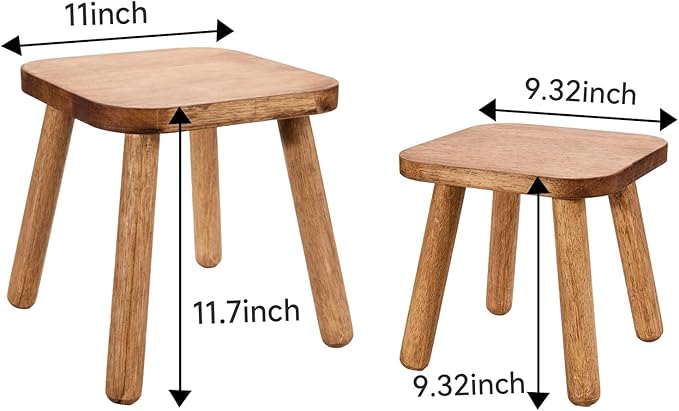 Solid Wood Stool Wooden Step Stool for Adults Small Wooden Stool Square Stool Sitting Stool Legs Detachable for Kitchen Bathroom Living Room (9.32High)