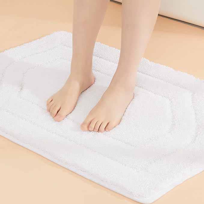 COSY HOMEER Extra Thick Bath Linen Sets Rugs for Bathroom - Anti-Slip Bath Mats Soft Plush 100% Strong Polyester Living Room Bedroom Water Absorbent(White,20x32 - Inches)