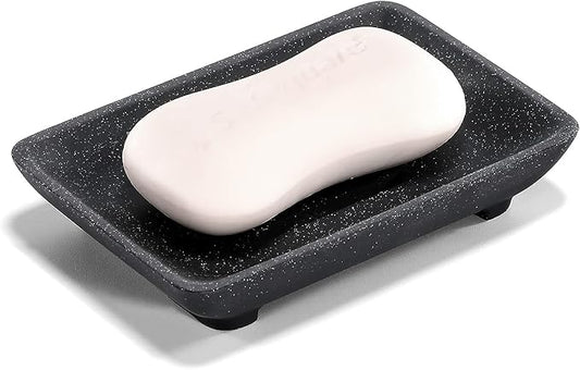 Soap Dish with Drain, Aimou Bar Soap Holder Saver Self Draining Waterfall Soap Sponge Tray Dishes, Easy Clean Soap Case Box Container for Bathroom Shower Kitchen Sink Countertop Black