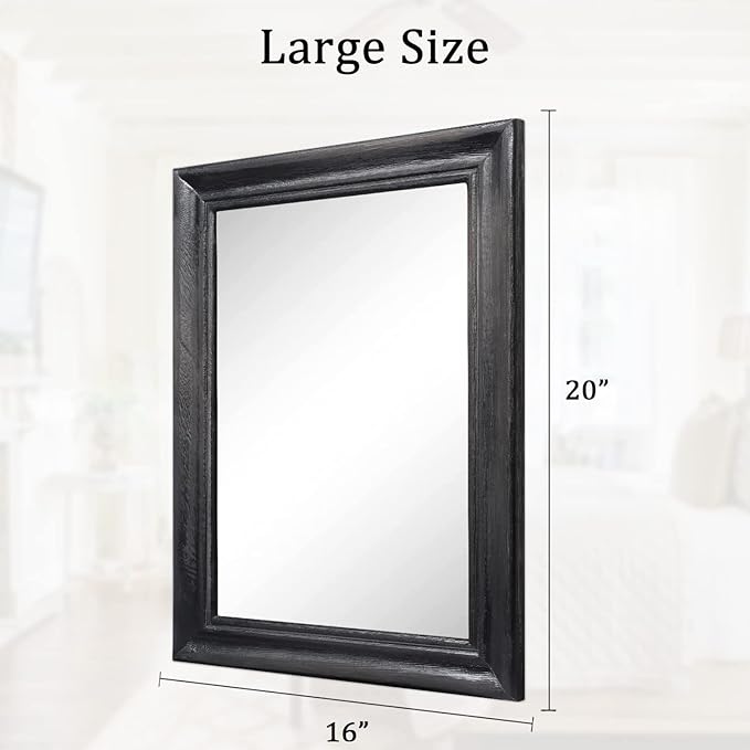 Mirrors for Wall with Black Wood Frame Large 20"x16" Rectangular Hanging Mirrors for Bathroom Bedroom Living Room Home Decor
