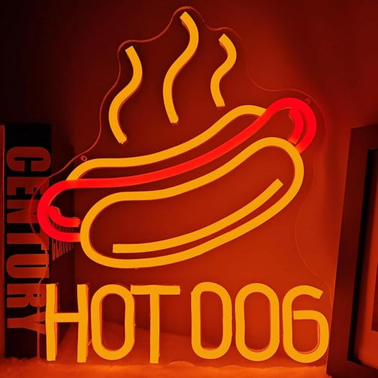 Hot Dog Neon Sign Led Neon Signs Dimmable Hot Dogs Neon Sign for Wall Decor Neon Light Sign Light Up Sign for Hot Dogs Shop Unique Business Fast Food Shop Bar Decor Birthday Gift