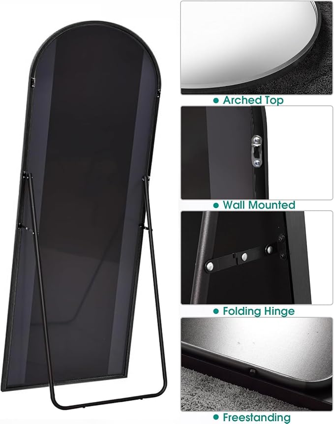 Full Length Mirror, Arched Floor Mirror, 30" x 71" Oversized Full Length Mirror, Freestanding, Full Body Mirror, Arch Mirror Full Length, Wall Mounted Mirror for Bedroom, Black