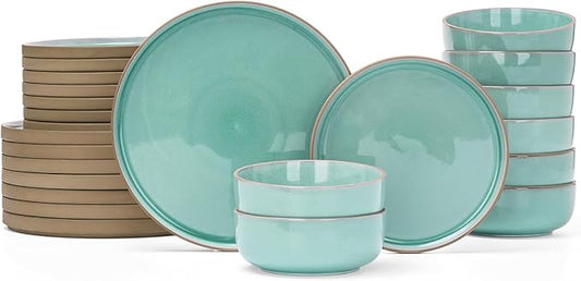 Famiware Nature Plates and Bowls Set, 24 Pieces Dinnerware Sets, Dishware Sets, Dishes Set for 8, Microwave and Dishwasher Safe, Verdure