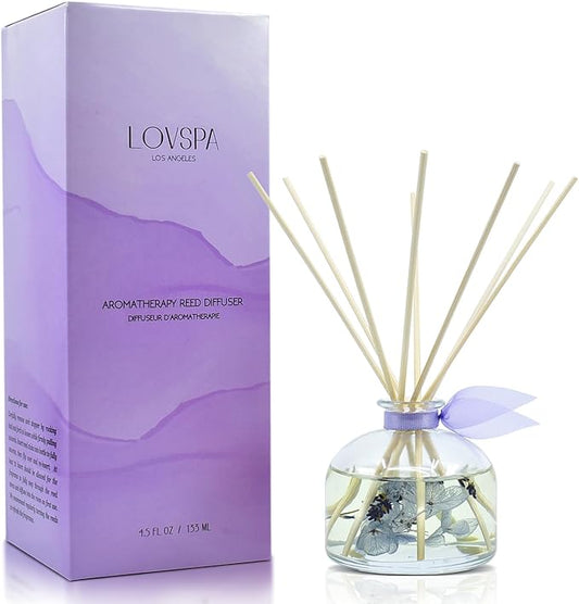 LOVSPA Calm Spanish Blue Lavender Reed Diffuser Set - Lavender, Clary Sage & Violet Leaf Essential Oils - Relaxing, Calming Gift Idea