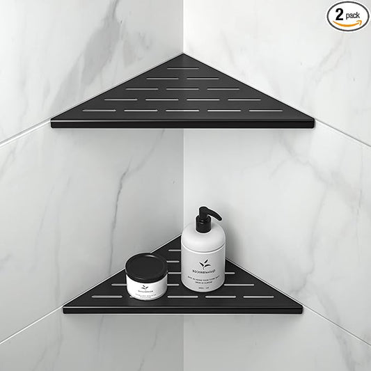 Corner Shower Shelf 10" Matte Black 304 Stainless Steel Slot Design Recessed Corner Shelves Bathroom Shower Shelf for Tiled Wall, 2 Pack