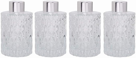 Hosley Set of 4 Mid Century Modern Glass Diffuser Bottles 4 Inch High. Ideal for Use with Essential Oils Hosley Replacement Diffusers and Hosley Reed Sticks DIY Crafts O3 Silver