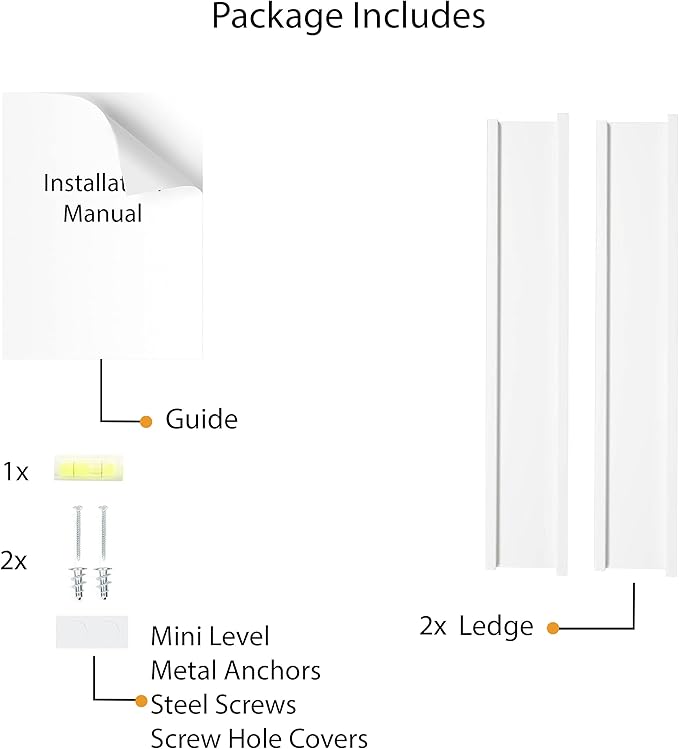Wallniture Denver 17" White Floating Bookshelf and Picture Ledge for Kids Room Decor and Nursery Shelves for Wall, Set of 2