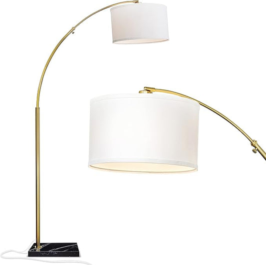 Brightech Logan Arc Floor Lamp, Bright Standing Lamp for Living Rooms, Offices & Bedrooms, Modern Living Room Décor, Tall Hanging Floor Lamp for Reading and More – Gold/Brass