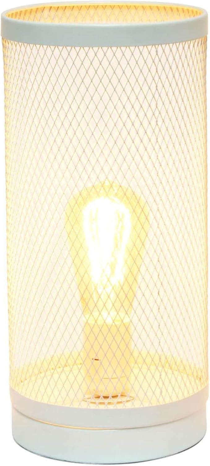 Simple Designs LT1075-WHT Cylindrical Steel Table Lamp, White