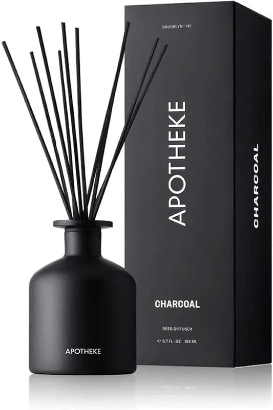 Apotheke Luxury Scented Oil Reed Diffuser for Home (Charcoal) - Home Fragrance Diffuser Set with Sticks