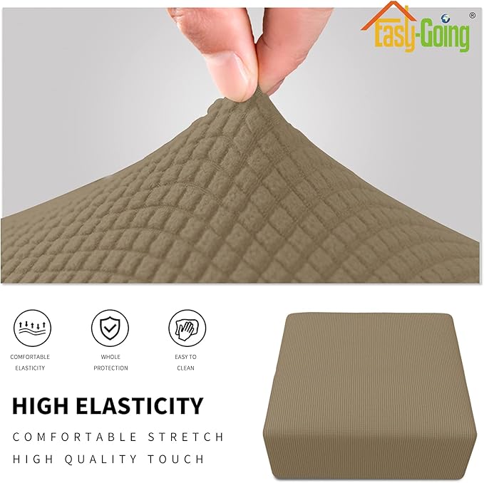 Easy-Going Stretch Square Ottoman Cover Folding Storage Stool Furniture Protector Soft Slipcover with Elastic Bottom (30x30x15inch, Tan)